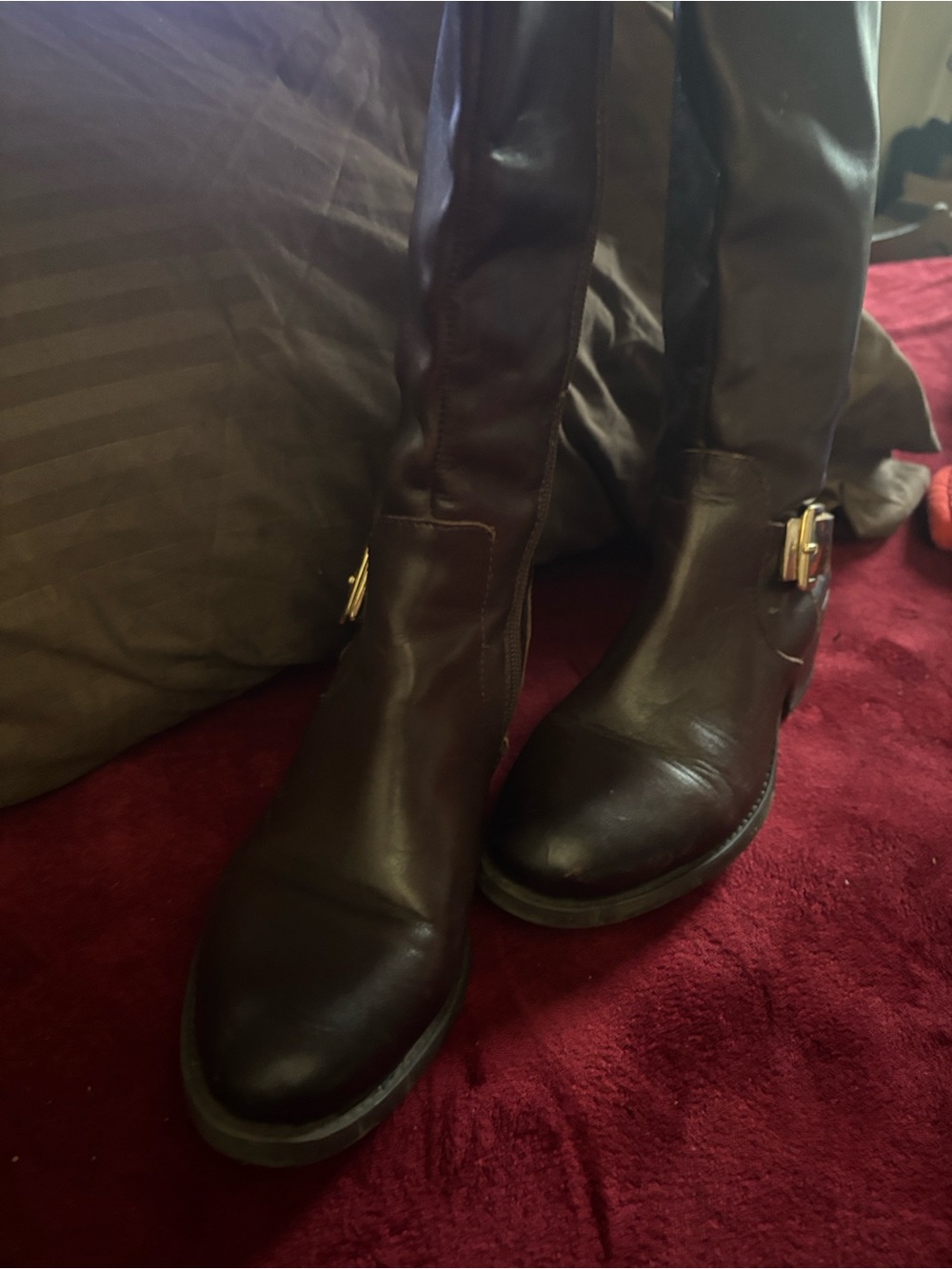 Vince Camuto Tall Buckle Riding Boots in Dark Brown - Picture 2 of 5